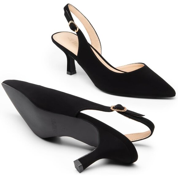 Dream Pairs Women Black-nubuck Faux Suede Pointed Toe Slingback Low Kitten Heels - Picture 3 of 7